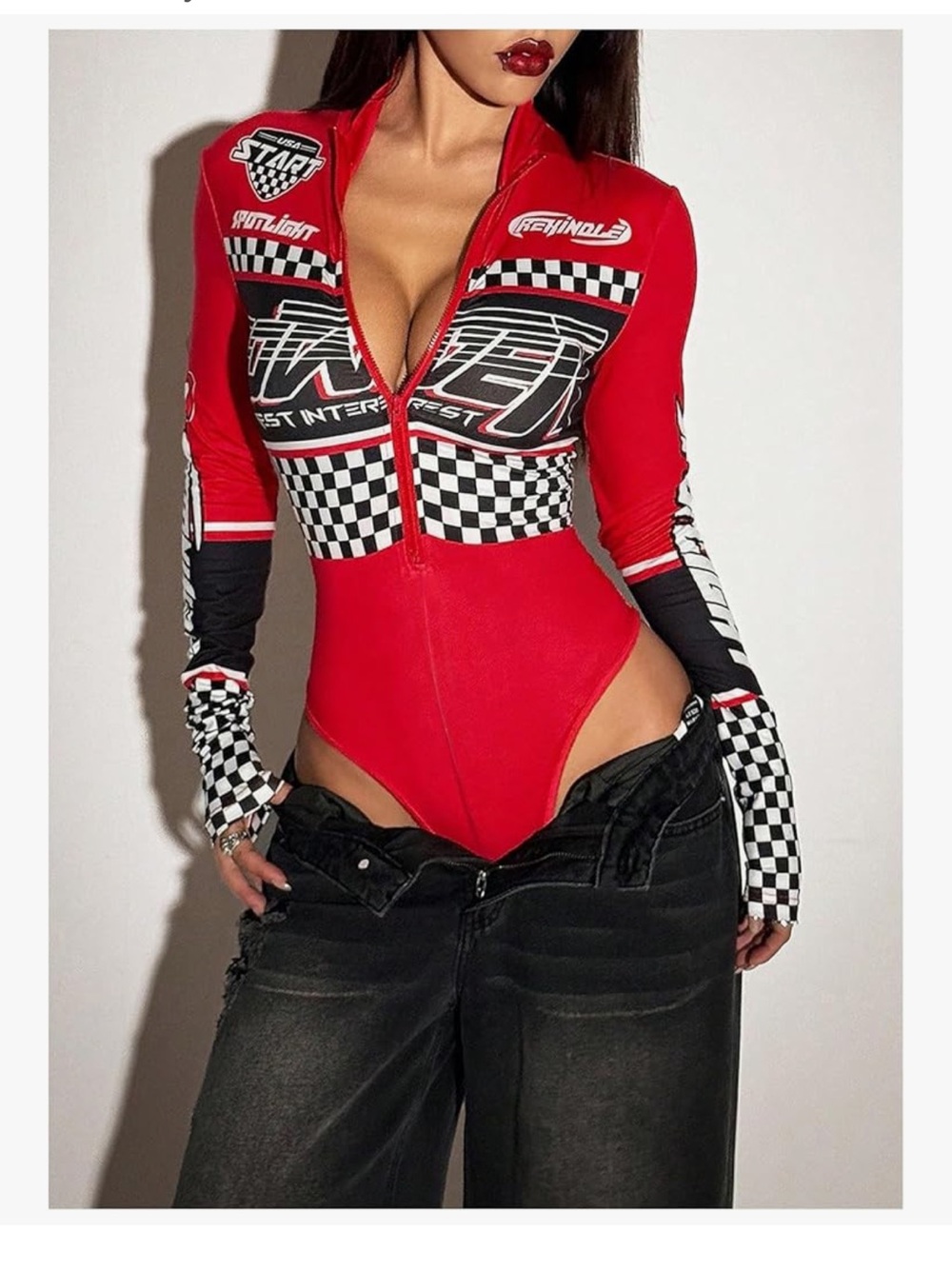 Red Racer Zip-Up Bodysuit - Picture 4 of 5